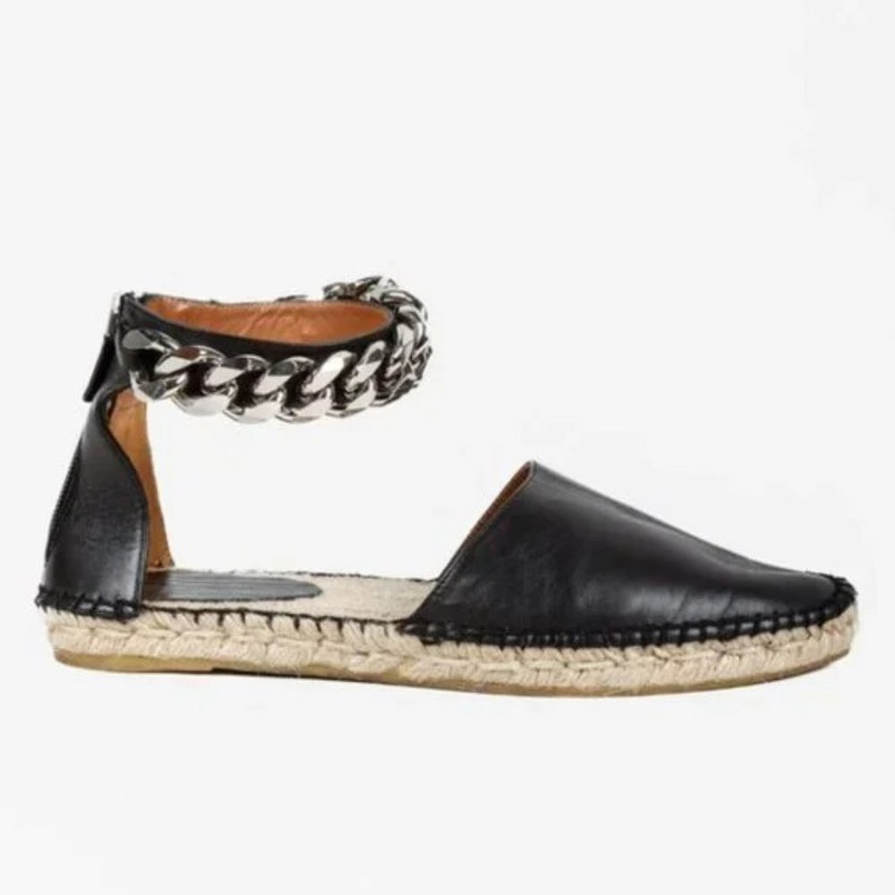 Givenchy Maremma Chain Black Leather Espadrille Flats